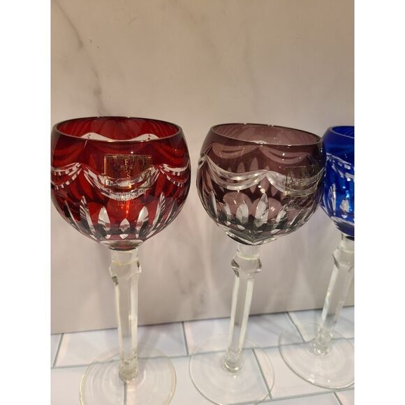 FIFTH AVENUE PRINCESS Set of 4 Cut-To-Clear Wine Goblets Green-Purple-Blue-Red - Picture 6 of 16